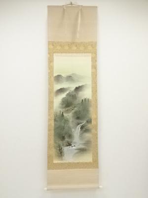 俊筆　山水　肉筆絹本掛軸